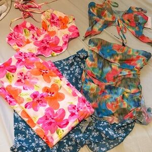 Floral and Abstract Print Swimwear Set
